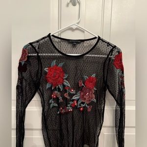 Cute shirt to put over a tank top, very pretty embroidered flowers & polka dots